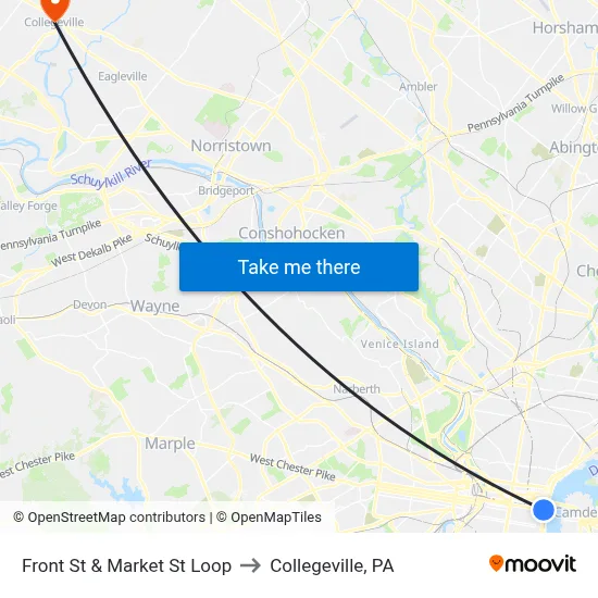 Front St & Market St Loop to Collegeville, PA map