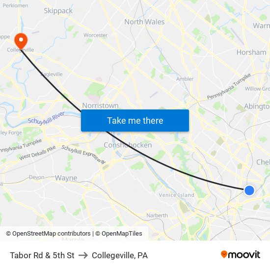 Tabor Rd & 5th St to Collegeville, PA map