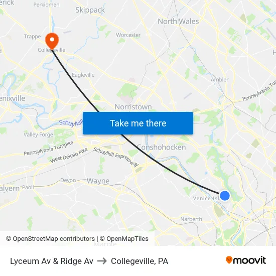 Lyceum Av & Ridge Av to Collegeville, PA map