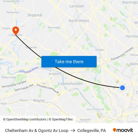 Cheltenham Av & Ogontz Av Loop to Collegeville, PA map