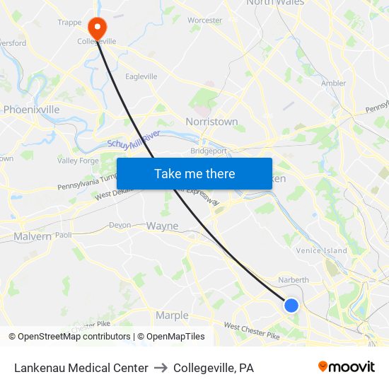 Lankenau Medical Center to Collegeville, PA map