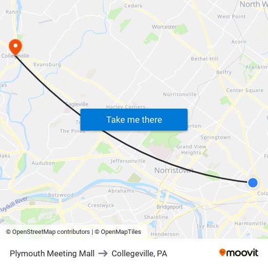 Plymouth Meeting Mall to Collegeville, PA map