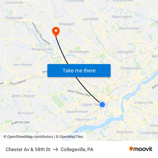 Chester Av & 58th St to Collegeville, PA map