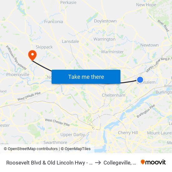 Roosevelt Blvd & Old Lincoln Hwy - FS to Collegeville, PA map