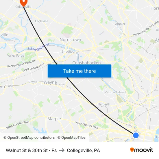 Walnut St & 30th St - Fs to Collegeville, PA map