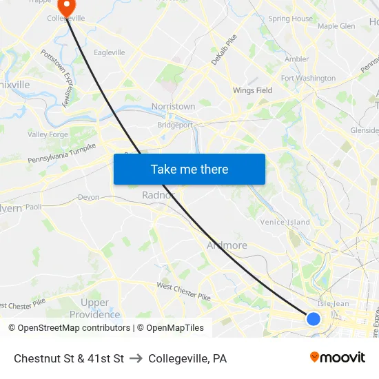 Chestnut St & 41st St to Collegeville, PA map