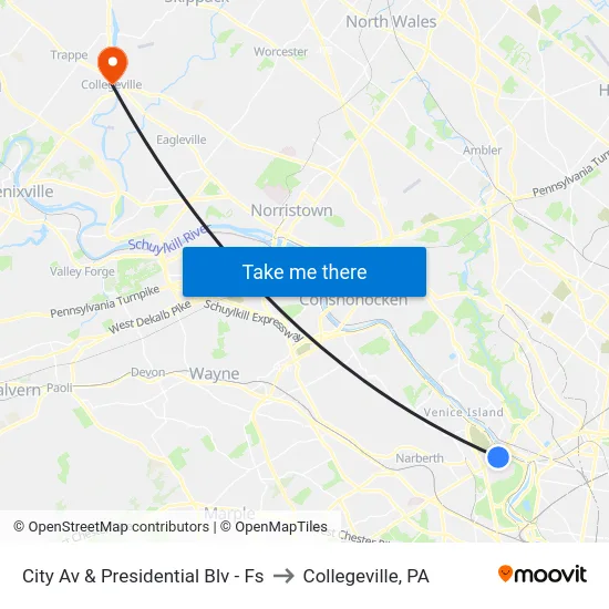 City Av & Presidential Blv - FS to Collegeville, PA map