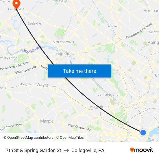 7th St & Spring Garden St to Collegeville, PA map