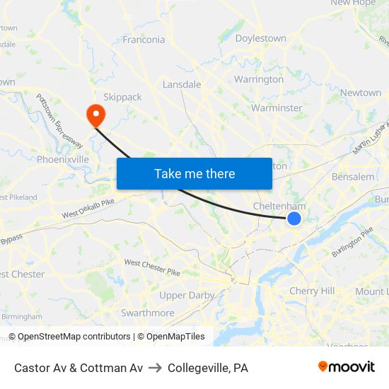 Castor Av & Cottman Av to Collegeville, PA map