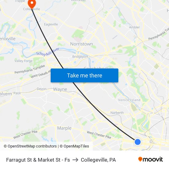 Farragut St & Market St - Fs to Collegeville, PA map