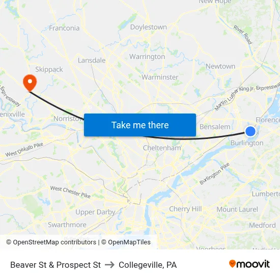 Beaver St & Prospect St to Collegeville, PA map