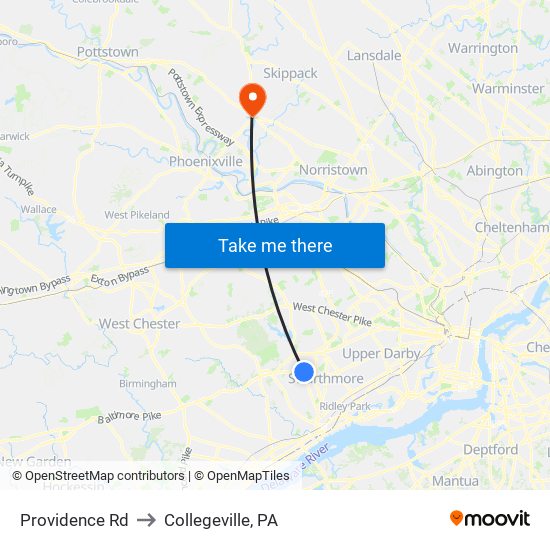 Providence Rd to Collegeville, PA map