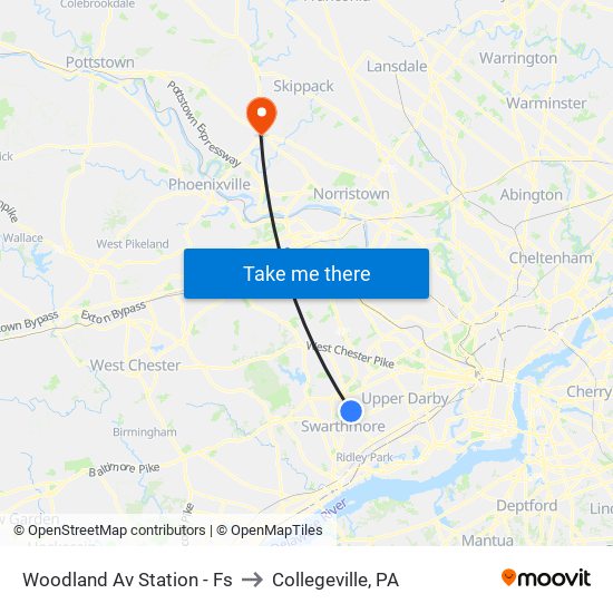 Woodland Av Station - Fs to Collegeville, PA map