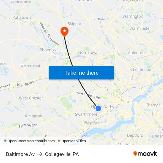 Baltimore Av to Collegeville, PA map