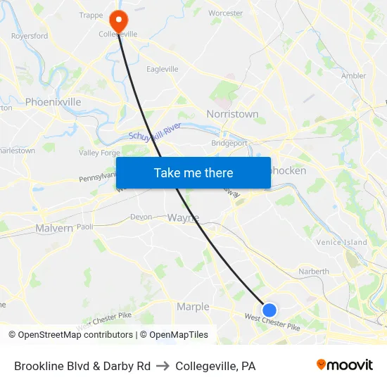 Brookline Blvd & Darby Rd to Collegeville, PA map
