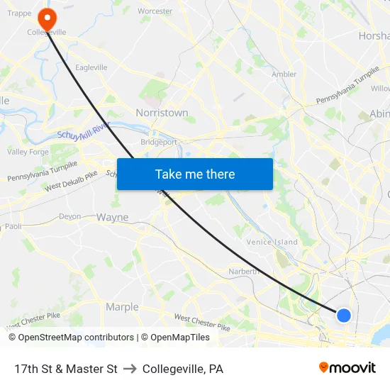 17th St & Master St to Collegeville, PA map