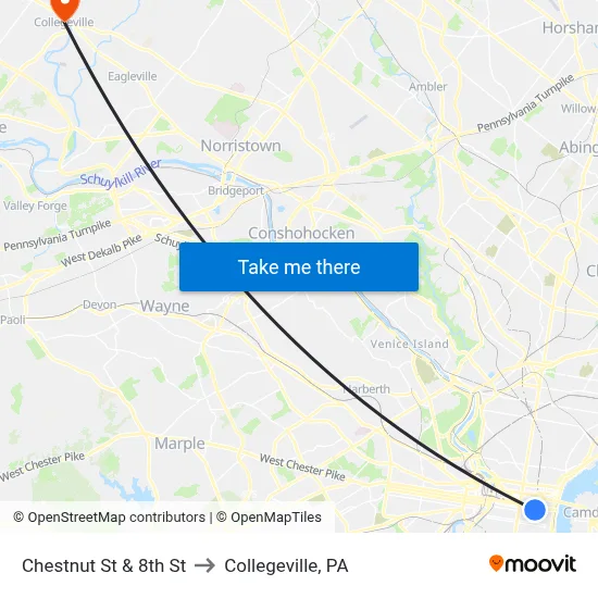 Chestnut St & 8th St to Collegeville, PA map