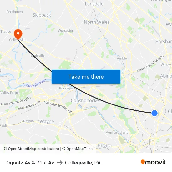 Ogontz Av & 71st Av to Collegeville, PA map