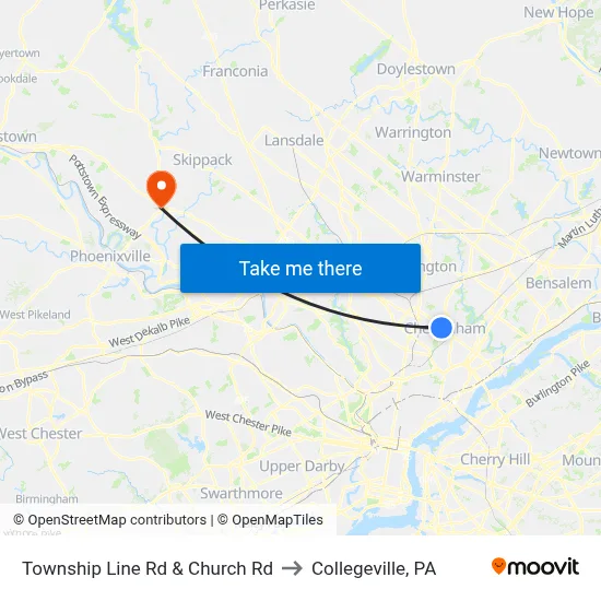 Township Line Rd & Church Rd to Collegeville, PA map