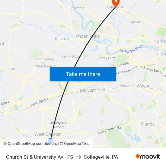 Church St & University Av - FS to Collegeville, PA map
