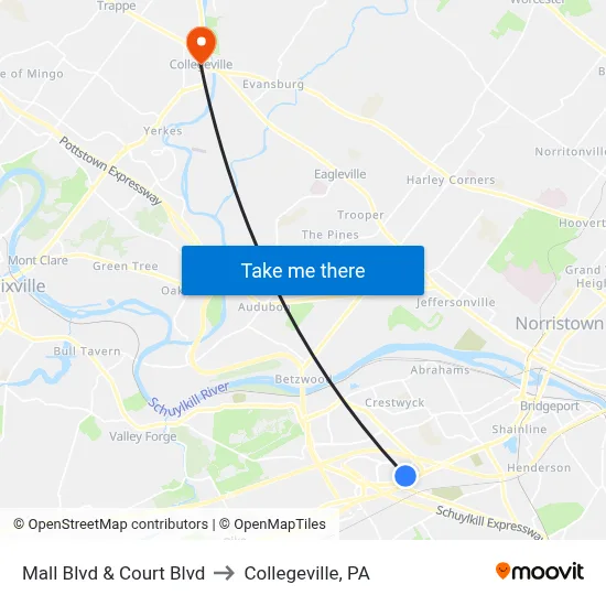 Mall Blvd & Court Blvd to Collegeville, PA map