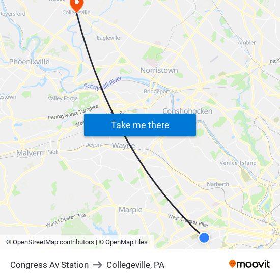 Congress Av Station to Collegeville, PA map