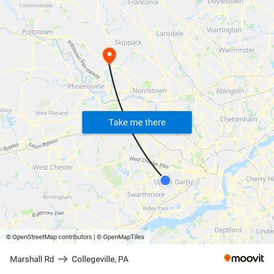 Marshall Rd to Collegeville, PA map