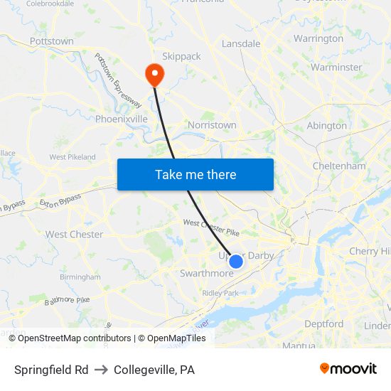 Springfield Rd to Collegeville, PA map