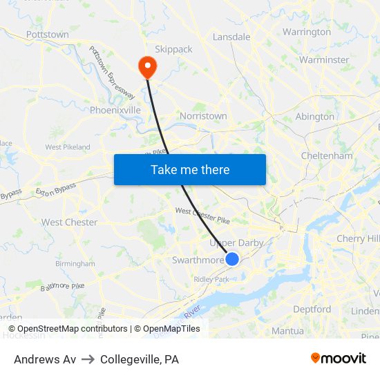 Andrews Av to Collegeville, PA map