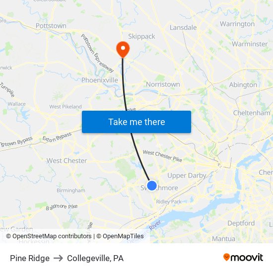 Pine Ridge to Collegeville, PA map