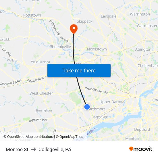 Monroe St to Collegeville, PA map