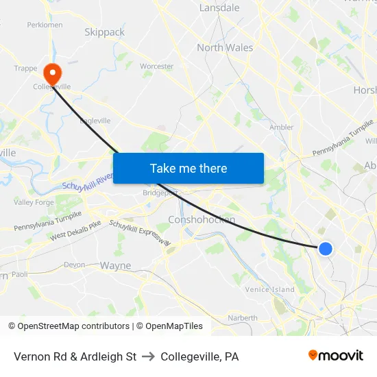 Vernon Rd & Ardleigh St to Collegeville, PA map
