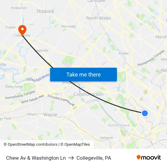 Chew Av & Washington Ln to Collegeville, PA map