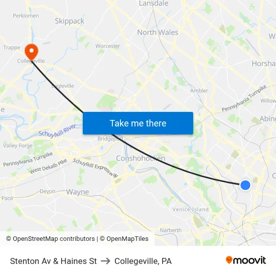 Stenton Av & Haines St to Collegeville, PA map