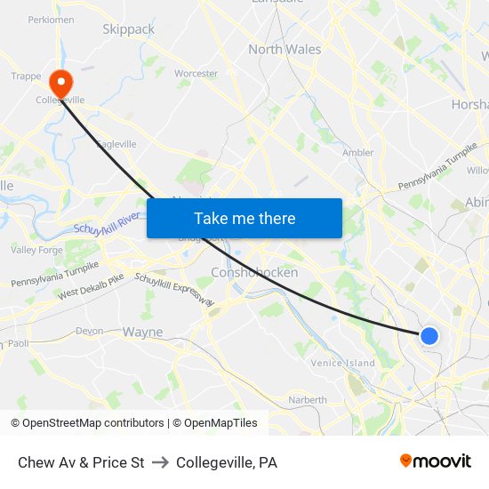 Chew Av & Price St to Collegeville, PA map