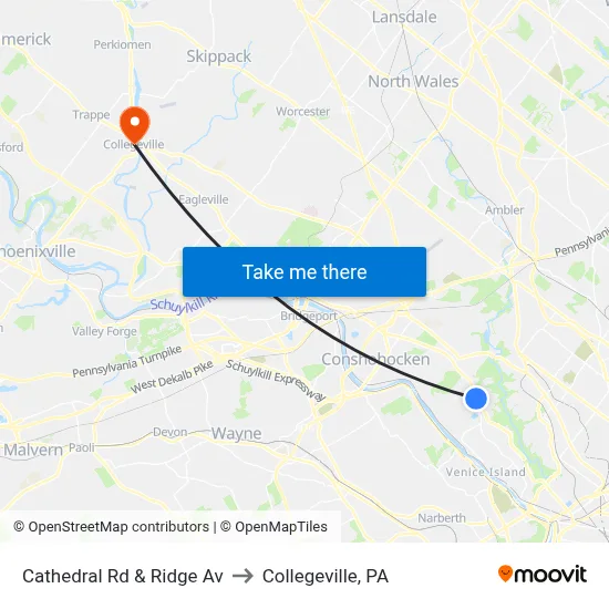 Cathedral Rd & Ridge Av to Collegeville, PA map