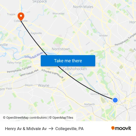 Henry Av & Midvale Av to Collegeville, PA map