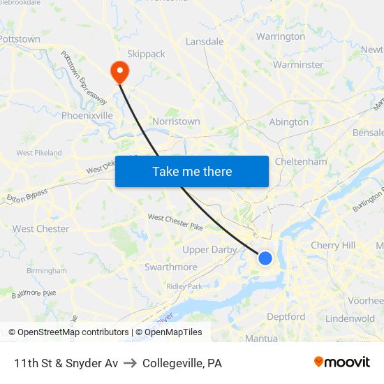 11th St & Snyder Av to Collegeville, PA map