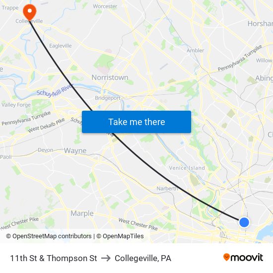 11th St & Thompson St to Collegeville, PA map