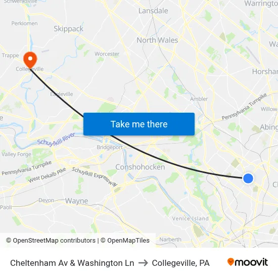 Cheltenham Av & Washington Ln to Collegeville, PA map