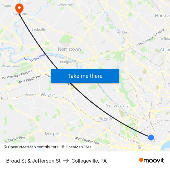 Broad St & Jefferson St to Collegeville, PA map
