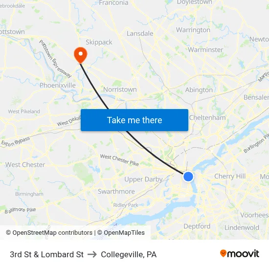 3rd St & Lombard St to Collegeville, PA map