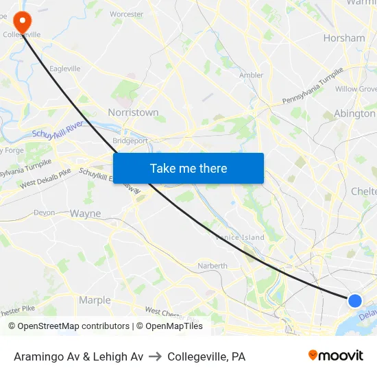 Aramingo Av & Lehigh Av to Collegeville, PA map