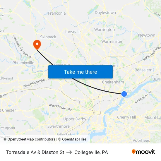 Torresdale Av & Disston St to Collegeville, PA map