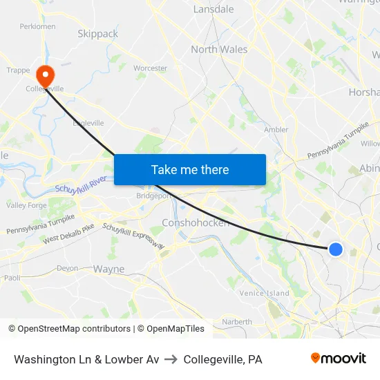 Washington Ln & Lowber Av to Collegeville, PA map