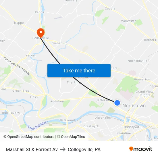 Marshall St & Forrest Av to Collegeville, PA map
