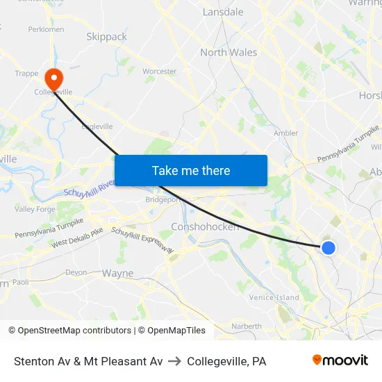 Stenton Av & Mt Pleasant Av to Collegeville, PA map
