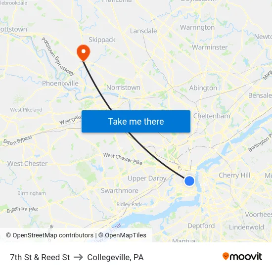 7th St & Reed St to Collegeville, PA map