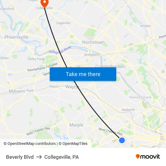 Beverly Blvd to Collegeville, PA map