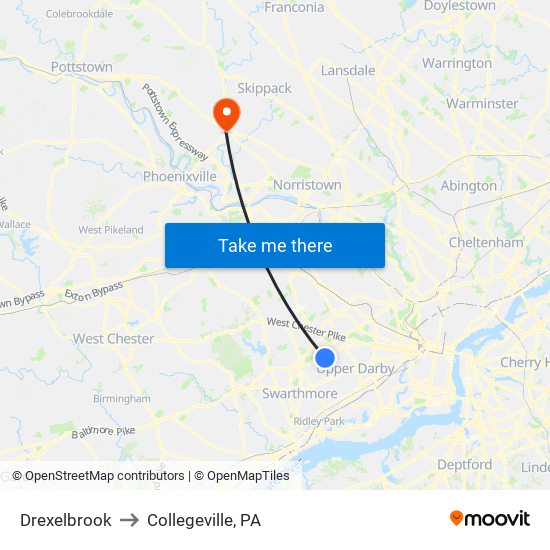 Drexelbrook to Collegeville, PA map